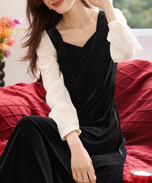 セール】異素材切替ロングワンピース（ワンピース）｜ONEP STAR