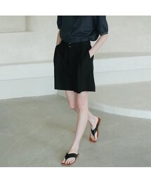 Linen Pintuck Detail Short Pants _ Black