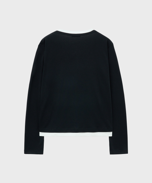 NOIRER FOR WOMAN（ノイアーフォーウーマン）の「レイヤードヘンリーネックTシャツ（ブラックアイボリー）（Tシャツ/カットソー・レディース・その他・FREE）」の3枚目の写真
