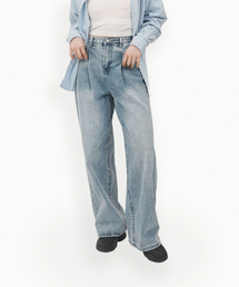 GOLDPERCENT（ゴールドパーセント）の「ウィメンズルック ディープピンタック ワイドフィットバルーンジーンズ（3COLOR、基本丈、W）（デニムパンツ）」