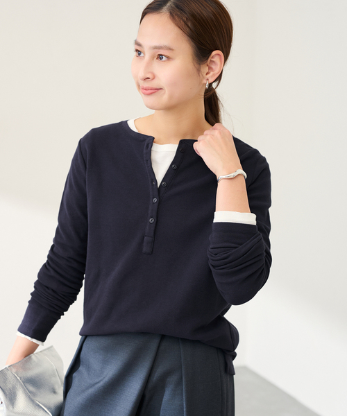 FRAMeWORK(フレームワーク)の「ミニワッフルヘンリーネック(Tシャツ/カットソー・レディース・ネイビー/ホワイト/ブルー・FREE)」の7枚目の写真