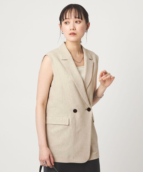 green label relaxing（グリーンレーベルリラクシング）の「ラスティック ツイル ジレ マシンウォッシャブル ストレッチ UVカット 吸水速乾（ベスト・レディース・ナチュラル/ブラック/ダークブラウン・FREE）」の3枚目の写真
