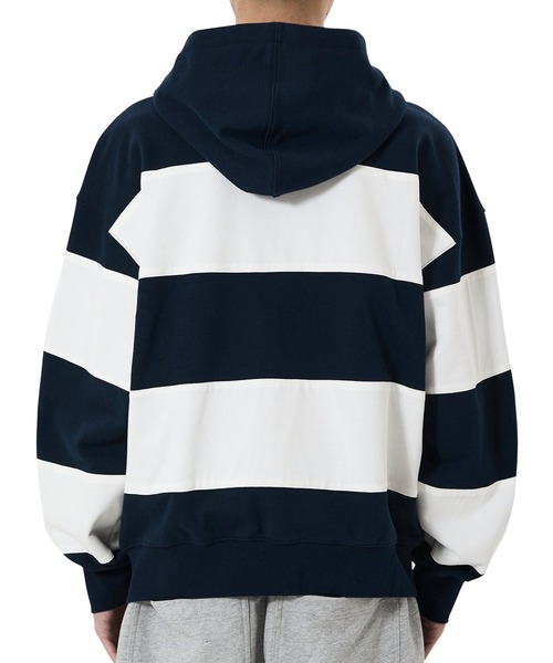 OY(オーワイ)の「『OY/オーワイ』STRIPE EMBLEM HOODIE ZIP UP/ボーダーエンブレムジップアップパーカー(パーカー・レディース・グレー/ネイビー・L/M)」の5枚目の写真