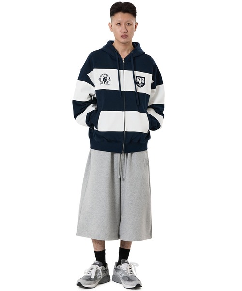 OY(オーワイ)の「『OY/オーワイ』STRIPE EMBLEM HOODIE ZIP UP/ボーダーエンブレムジップアップパーカー(パーカー・レディース・グレー/ネイビー・L/M)」の8枚目の写真