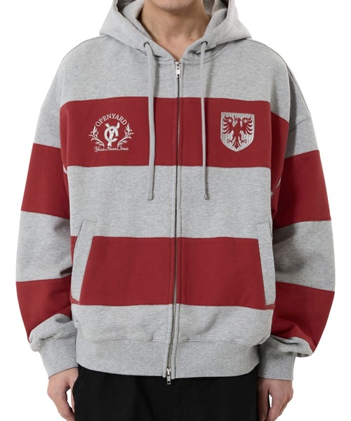 OY(オーワイ)の「『OY/オーワイ』STRIPE EMBLEM HOODIE ZIP UP/ボーダーエンブレムジップアップパーカー(パーカー・レディース・グレー/ネイビー・L/M)」の10枚目の写真