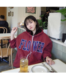 FLOWER ZIP UP HOOD(WINE)