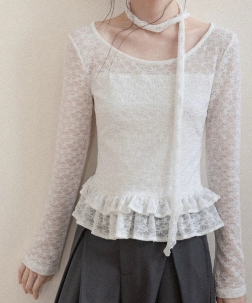 Ada.(エイダ)の「裾フリル チョーカー付き レースデザイン カットソー(Tシャツ/カットソー・レディース・ブラック/ホワイト・FREE)」の15枚目の写真