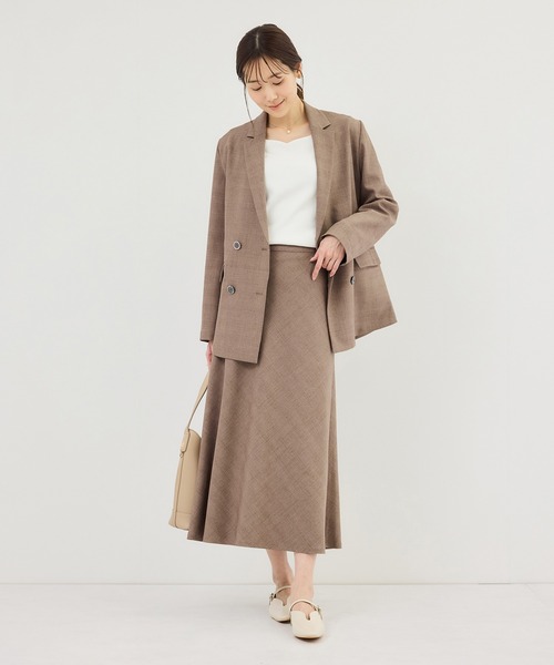 ROPE' PICNIC（ロペピクニック）の「メランジドビーチェックスカート/セットアップ対応・防シワ・接触冷感（スカート・レディース・ダークブラウン/ベージュ・S/M/L）」の6枚目の写真