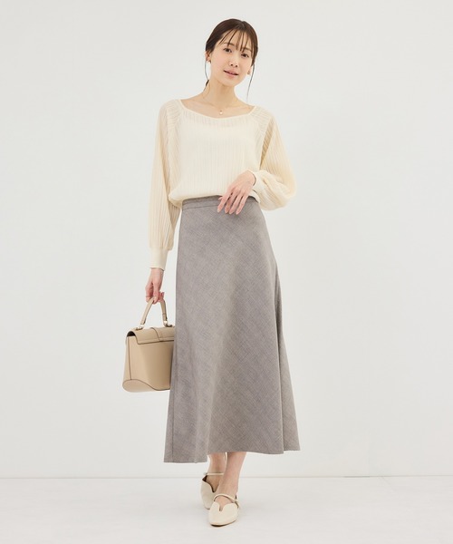 ROPE' PICNIC（ロペピクニック）の「メランジドビーチェックスカート/セットアップ対応・防シワ・接触冷感（スカート・レディース・ダークブラウン/ベージュ・S/M/L）」の12枚目の写真