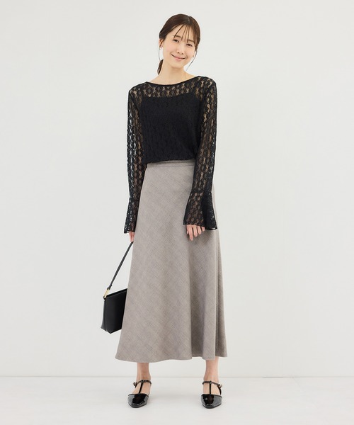 ROPE' PICNIC（ロペピクニック）の「メランジドビーチェックスカート/セットアップ対応・防シワ・接触冷感（スカート・レディース・ダークブラウン/ベージュ・S/M/L）」の15枚目の写真