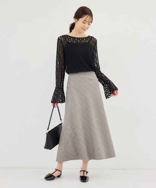 ROPE' PICNIC（ロペピクニック）の「メランジドビーチェックスカート/セットアップ対応・防シワ・接触冷感（スカート・レディース・ダークブラウン/ベージュ・S/M/L）」の16枚目の写真