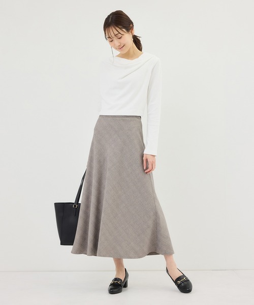 ROPE' PICNIC（ロペピクニック）の「メランジドビーチェックスカート/セットアップ対応・防シワ・接触冷感（スカート・レディース・ダークブラウン/ベージュ・S/M/L）」の20枚目の写真