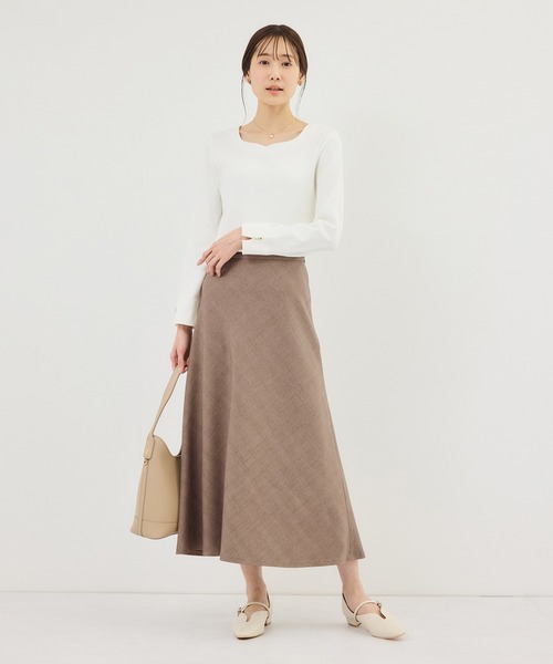 ROPE' PICNIC（ロペピクニック）の「メランジドビーチェックスカート/セットアップ対応・防シワ・接触冷感（スカート・レディース・ダークブラウン/ベージュ・S/M/L）」の3枚目の写真