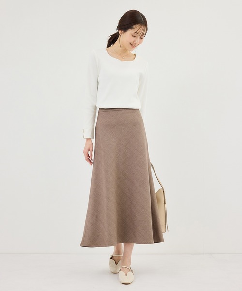 ROPE' PICNIC（ロペピクニック）の「メランジドビーチェックスカート/セットアップ対応・防シワ・接触冷感（スカート・レディース・ダークブラウン/ベージュ・S/M/L）」の4枚目の写真