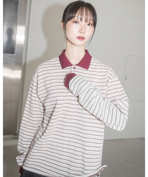 HAVISM(ヘビズム)の「AURORA STRIPE COLLAR L/S TEE(IVORY)(ポロシャツ・レディース・その他・ONE SIZE)」の3枚目の写真