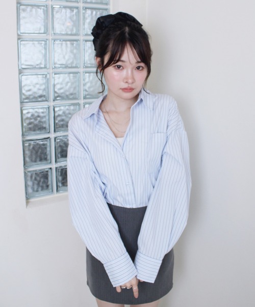 Reurie'（レウリィ）の「オーバーストライプシャツ / 長袖 羽織り メンズライク カジュアル 韓国 ノームコア（シャツ/ブラウス・レディース・ブルー/イエロー・FREE）」の15枚目の写真