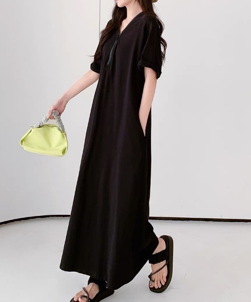 SallyLunn(サリーラン)の「【さらっと着られる】ジップロングワンピース(ワンピース・レディース・ブラック/カーキ・LARGE/MEDIUM)」の8枚目の写真