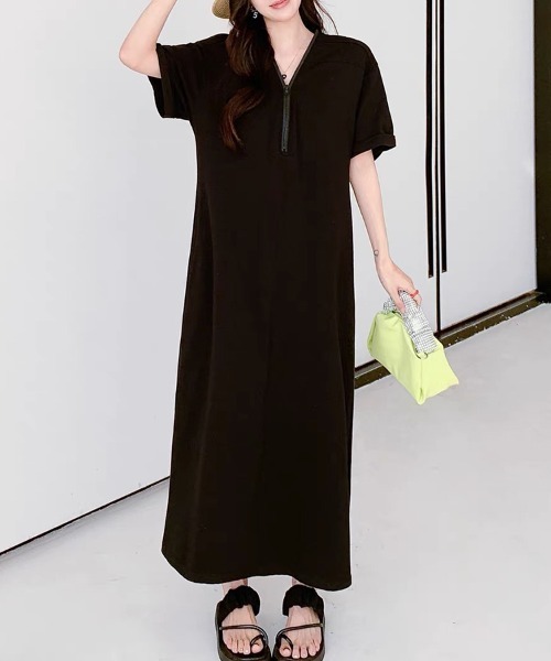 SallyLunn(サリーラン)の「【さらっと着られる】ジップロングワンピース(ワンピース・レディース・ブラック/カーキ・LARGE/MEDIUM)」の9枚目の写真