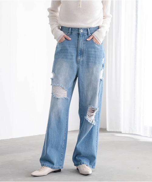 for/c（フォーシー）の「[低身長/高身長向けサイズ有]ワイドストレートデニムパンツ【サスティナブル】（デニムパンツ・レディース・ブルー/ブルー系その他/アイボリー/グレー/ベージュ/ブラウン/インディゴブルー・M/L/LL/TM/PM）」の7枚目の写真