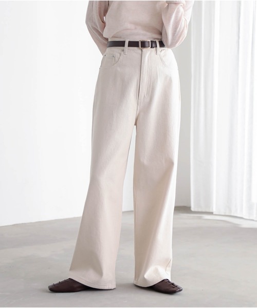 for/c（フォーシー）の「[低身長/高身長向けサイズ有]ワイドストレートデニムパンツ【サスティナブル】（デニムパンツ・レディース・ブルー/ブルー系その他/アイボリー/グレー/ベージュ/ブラウン/インディゴブルー・M/L/LL/TM/PM）」の2枚目の写真