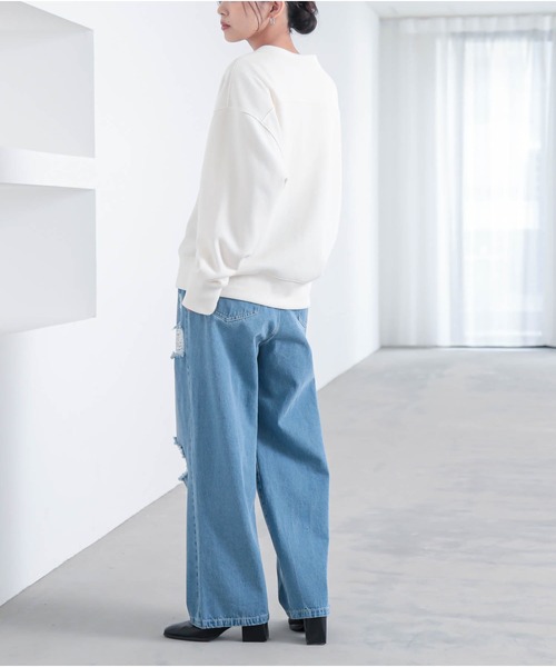 for/c（フォーシー）の「[低身長/高身長向けサイズ有]ワイドストレートデニムパンツ【サスティナブル】（デニムパンツ・レディース・ブルー/ブルー系その他/アイボリー/グレー/ベージュ/ブラウン/インディゴブルー・M/L/LL/TM/PM）」の14枚目の写真