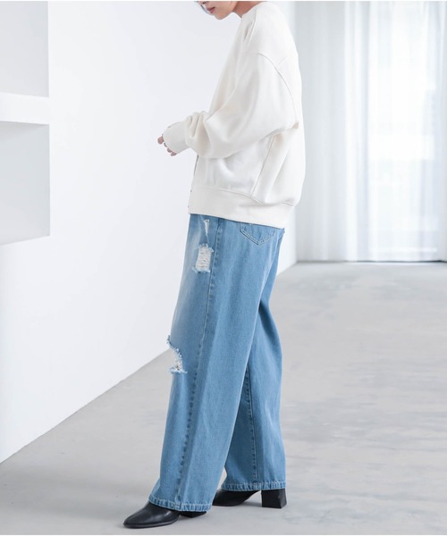 for/c（フォーシー）の「[低身長/高身長向けサイズ有]ワイドストレートデニムパンツ【サスティナブル】（デニムパンツ・レディース・ブルー/ブルー系その他/アイボリー/グレー/ベージュ/ブラウン/インディゴブルー・M/L/LL/TM/PM）」の15枚目の写真