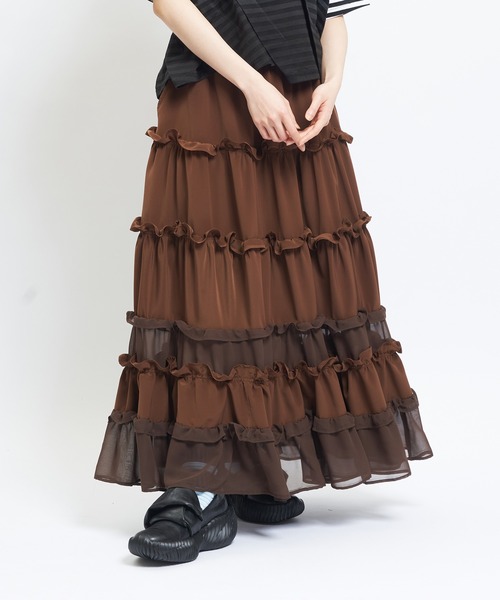 gomme(ゴム)の「ティアードスカート(スカート・レディース・ブラック/ブラウン・MEDIUM)」の1枚目の写真