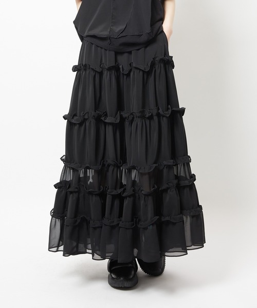 gomme(ゴム)の「ティアードスカート(スカート・レディース・ブラック/ブラウン・MEDIUM)」の2枚目の写真