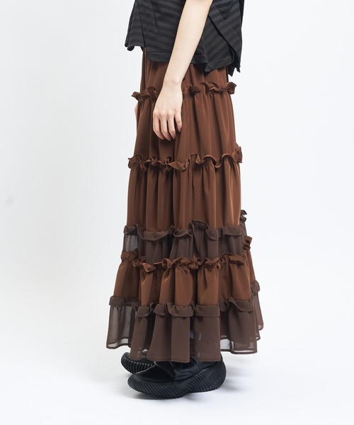 gomme(ゴム)の「ティアードスカート(スカート・レディース・ブラック/ブラウン・MEDIUM)」の10枚目の写真