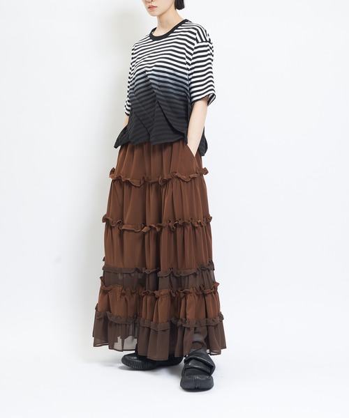 gomme(ゴム)の「ティアードスカート(スカート・レディース・ブラック/ブラウン・MEDIUM)」の5枚目の写真