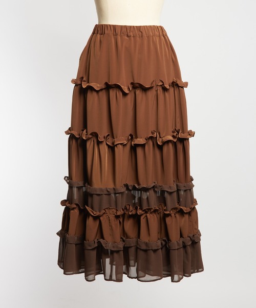 gomme(ゴム)の「ティアードスカート(スカート・レディース・ブラック/ブラウン・MEDIUM)」の12枚目の写真