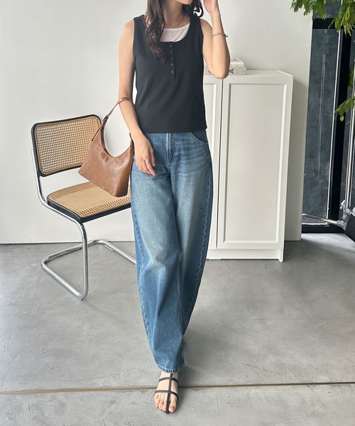 GeeRA（ジーラ）の「ヘンリーネックレイヤード風タンクトップ（タンクトップ・レディース・ブラック/杢グレー/ネイビー・MEDIUM/LARGE/X-LARGE）」の8枚目の写真