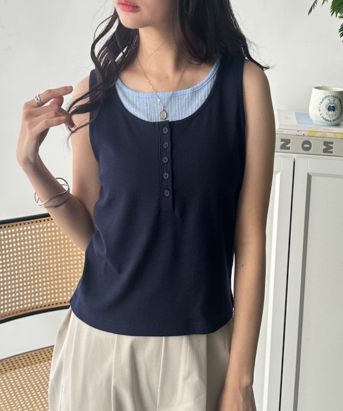 GeeRA（ジーラ）の「ヘンリーネックレイヤード風タンクトップ（タンクトップ・レディース・ブラック/杢グレー/ネイビー・MEDIUM/LARGE/X-LARGE）」の10枚目の写真