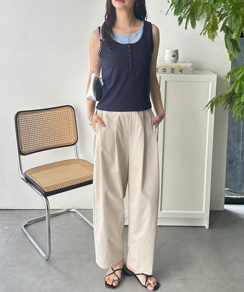 GeeRA（ジーラ）の「ヘンリーネックレイヤード風タンクトップ（タンクトップ・レディース・ブラック/杢グレー/ネイビー・MEDIUM/LARGE/X-LARGE）」の13枚目の写真