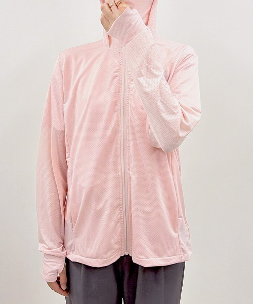 CLOTHY（クロシィ）の「【焼かない、蒸れない、隙を見せない。】ドライメッシュツバ付きフルジップパーカー（取外し可）（パーカー・レディース・ホワイト/ピンク/グレー/サックスブルー・MEDIUM）」の9枚目の写真