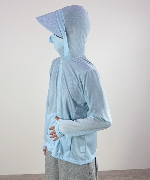 CLOTHY（クロシィ）の「【焼かない、蒸れない、隙を見せない。】ドライメッシュツバ付きフルジップパーカー（取外し可）（パーカー・レディース・ホワイト/ピンク/グレー/サックスブルー・MEDIUM）」の15枚目の写真