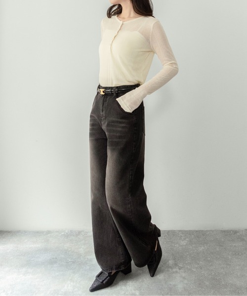 on:nue（オンニュ）の「【on:nue】[キャミ付き/着用動画あり！] シアーリブヘンリーネックカットソー /2026 SS COLLECTION（Tシャツ/カットソー・レディース・ブラック/スカイブルー/イエロー系その他/グレー・FREE）」の13枚目の写真