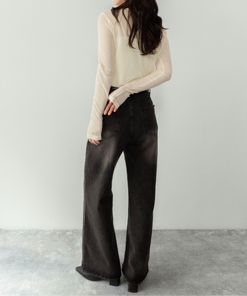 on:nue（オンニュ）の「【on:nue】[キャミ付き/着用動画あり！] シアーリブヘンリーネックカットソー /2026 SS COLLECTION（Tシャツ/カットソー・レディース・ブラック/スカイブルー/イエロー系その他/グレー・FREE）」の14枚目の写真