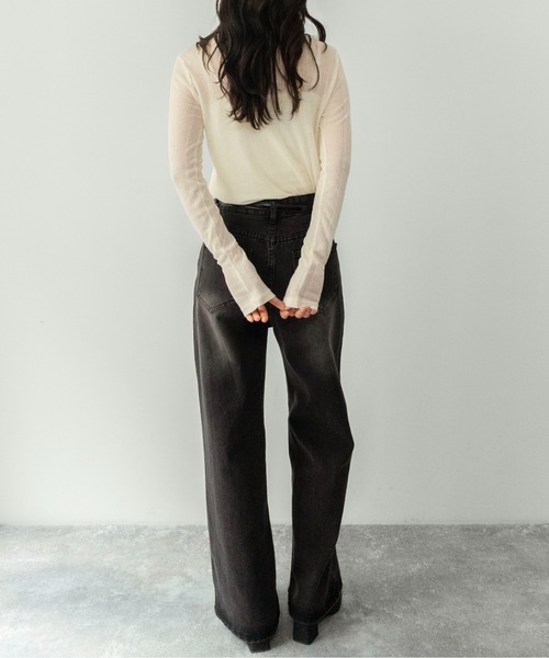 on:nue（オンニュ）の「【on:nue】[キャミ付き/着用動画あり！] シアーリブヘンリーネックカットソー /2026 SS COLLECTION（Tシャツ/カットソー・レディース・ブラック/スカイブルー/イエロー系その他/グレー・FREE）」の15枚目の写真