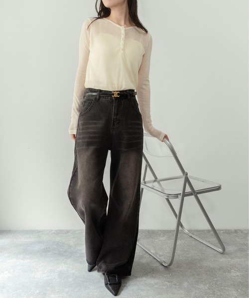 on:nue（オンニュ）の「【on:nue】[キャミ付き/着用動画あり！] シアーリブヘンリーネックカットソー /2026 SS COLLECTION（Tシャツ/カットソー・レディース・ブラック/スカイブルー/イエロー系その他/グレー・FREE）」の17枚目の写真