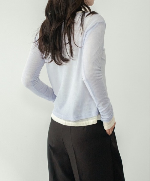 on:nue（オンニュ）の「【on:nue】[キャミ付き/着用動画あり！] シアーリブヘンリーネックカットソー /2026 SS COLLECTION（Tシャツ/カットソー・レディース・ブラック/スカイブルー/イエロー系その他/グレー・FREE）」の19枚目の写真