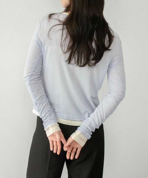 on:nue（オンニュ）の「【on:nue】[キャミ付き/着用動画あり！] シアーリブヘンリーネックカットソー /2026 SS COLLECTION（Tシャツ/カットソー・レディース・ブラック/スカイブルー/イエロー系その他/グレー・FREE）」の21枚目の写真