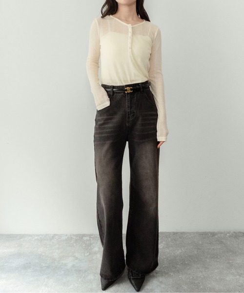 on:nue（オンニュ）の「【on:nue】[キャミ付き/着用動画あり！] シアーリブヘンリーネックカットソー /2026 SS COLLECTION（Tシャツ/カットソー・レディース・ブラック/スカイブルー/イエロー系その他/グレー・FREE）」の11枚目の写真