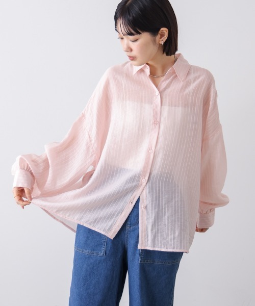 Bou Jeloud(ブージュルード)の「シアーストライプシャツ(シャツ/ブラウス・レディース・ピンク/ライトブルー/イエロー・38)」の3枚目の写真