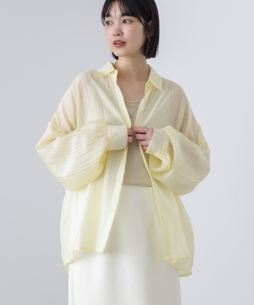 Bou Jeloud(ブージュルード)の「シアーストライプシャツ(シャツ/ブラウス・レディース・ピンク/ライトブルー/イエロー・38)」の2枚目の写真