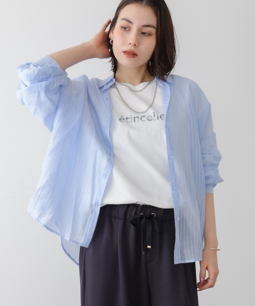 Bou Jeloud(ブージュルード)の「シアーストライプシャツ(シャツ/ブラウス・レディース・ピンク/ライトブルー/イエロー・38)」の1枚目の写真