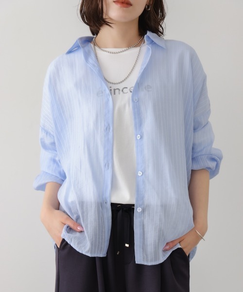 Bou Jeloud(ブージュルード)の「シアーストライプシャツ(シャツ/ブラウス・レディース・ピンク/ライトブルー/イエロー・38)」の6枚目の写真