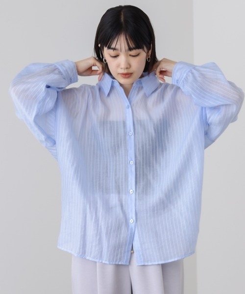 Bou Jeloud(ブージュルード)の「シアーストライプシャツ(シャツ/ブラウス・レディース・ピンク/ライトブルー/イエロー・38)」の9枚目の写真