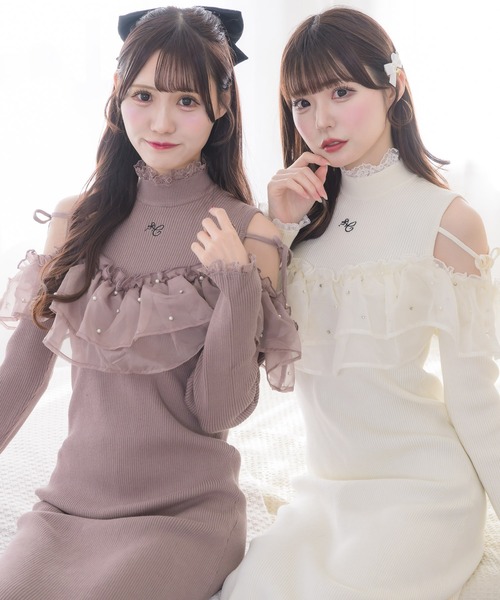 couture BY ROJITA(クチュールバイロジータ)の「シアーフリル肩開きニットワンピース(ワンピース・レディース・ピンク系その他/ブラック/アイボリー・FREE)」の16枚目の写真