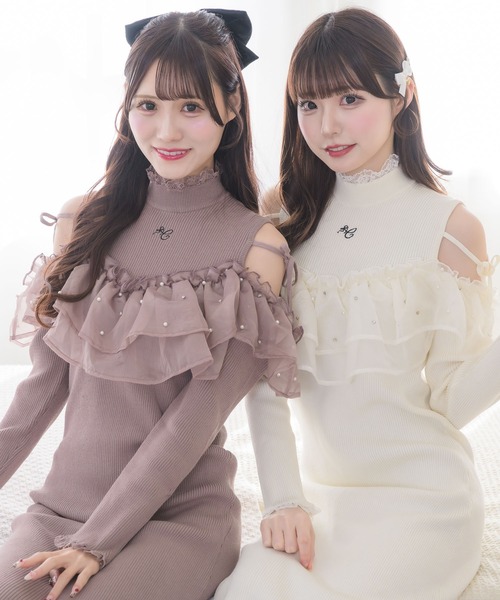 couture BY ROJITA(クチュールバイロジータ)の「シアーフリル肩開きニットワンピース(ワンピース・レディース・ピンク系その他/ブラック/アイボリー・FREE)」の17枚目の写真